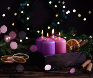 Advent wreath with candles lit